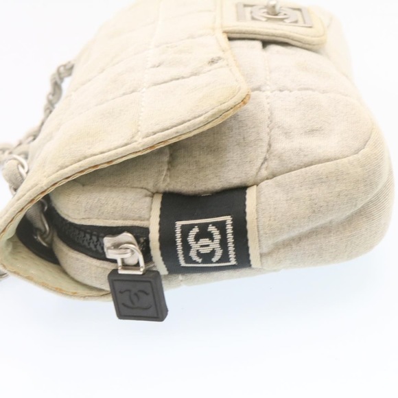 CHANEL Sports Line Choco Bar Double Chain Flap Shoulder Bag Gray CC Auth ai078A - Picture 4 of 10